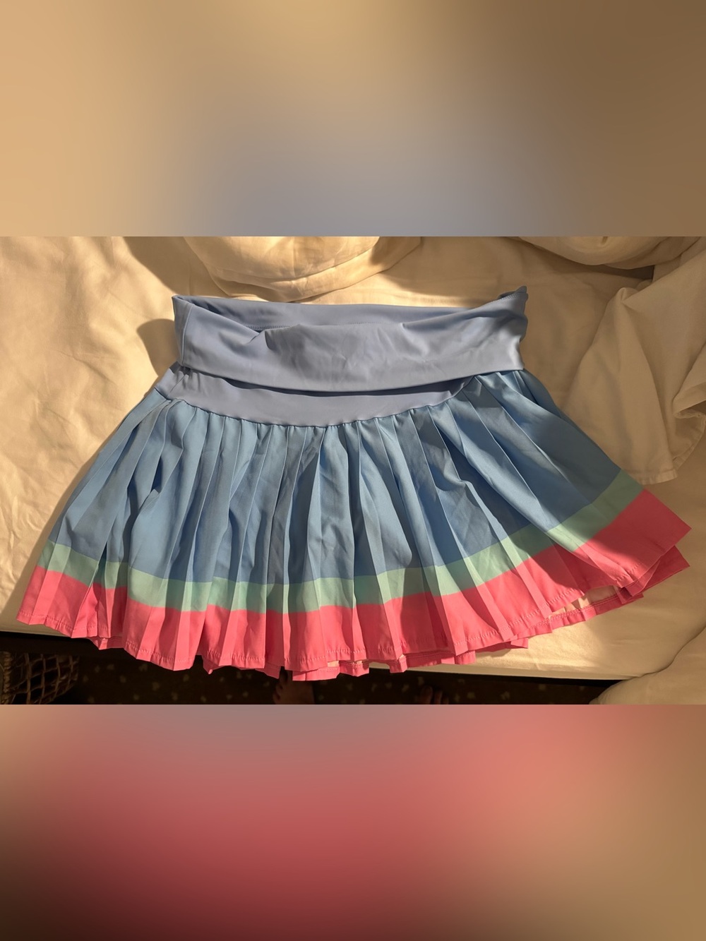 Pleated Blue athletic Skirt with Pink & Mint Trim